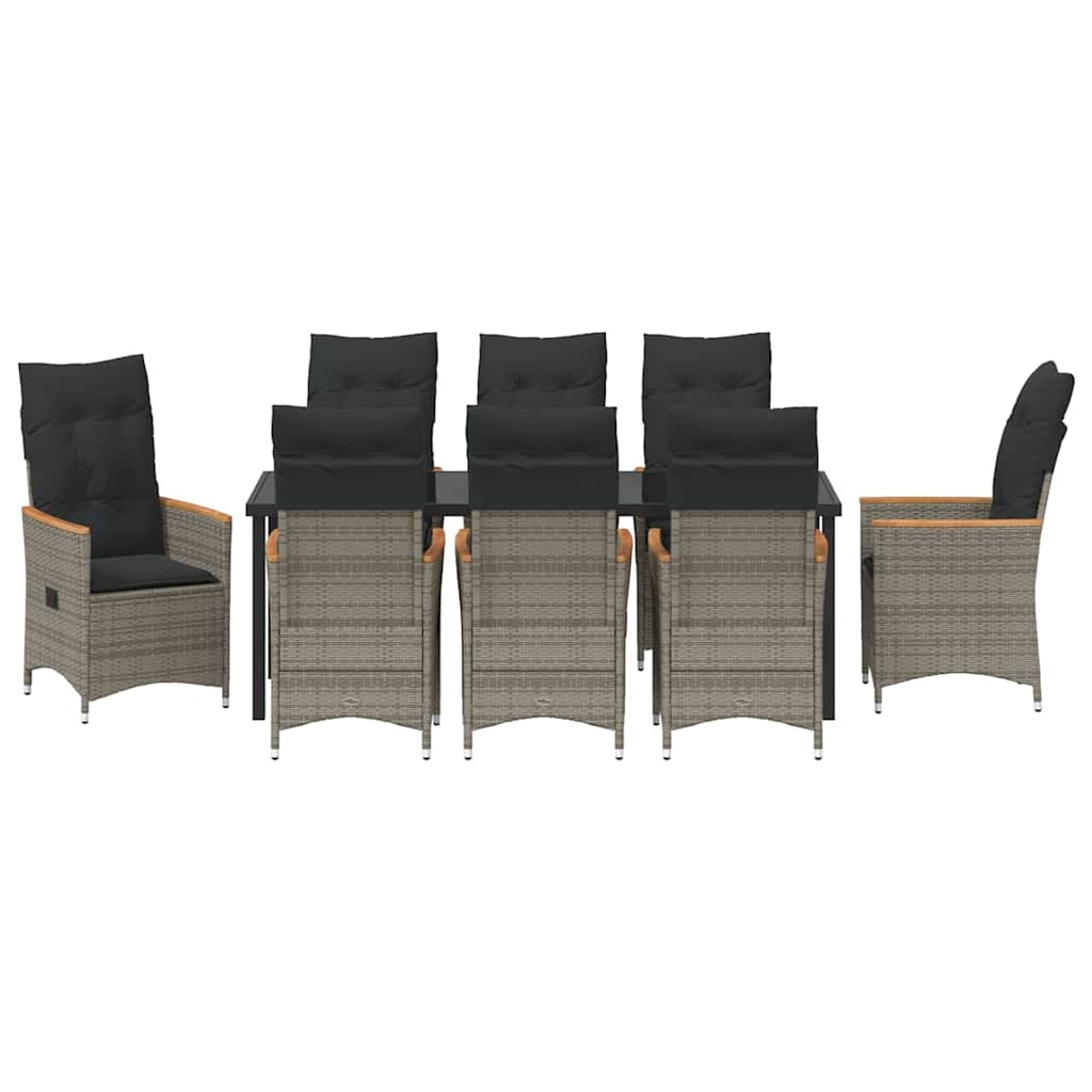 Σέτ φαγητού για κήπο με μαξιλάρι 9 pcs Γκρι συνθετικό ρατάν - Pakobazaar