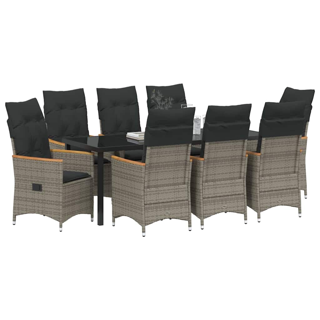 Σέτ φαγητού για κήπο με μαξιλάρι 9 pcs Γκρι συνθετικό ρατάν - Pakobazaar