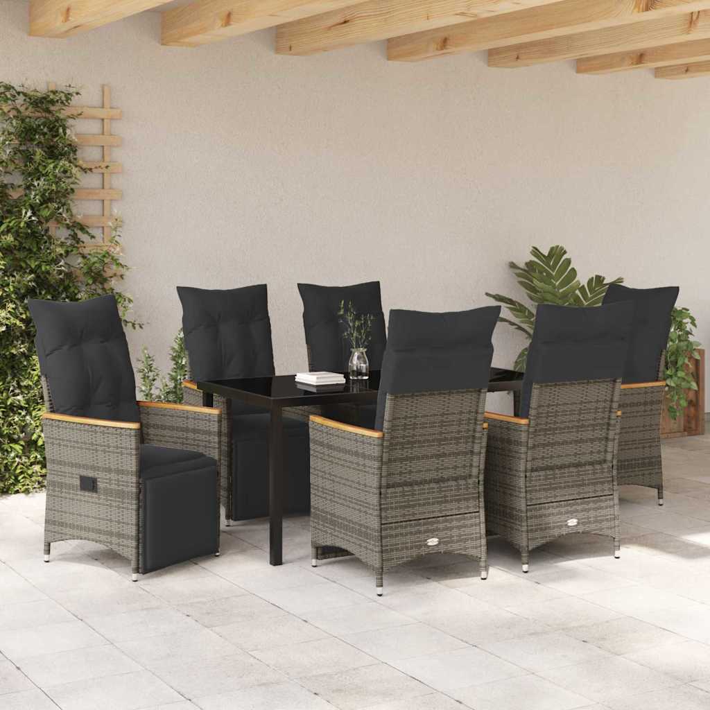 Σέτ φαγητού για κήπο με μαξιλάρι 7 pcs Γκρι συνθετικό ρατάν - Pakobazaar