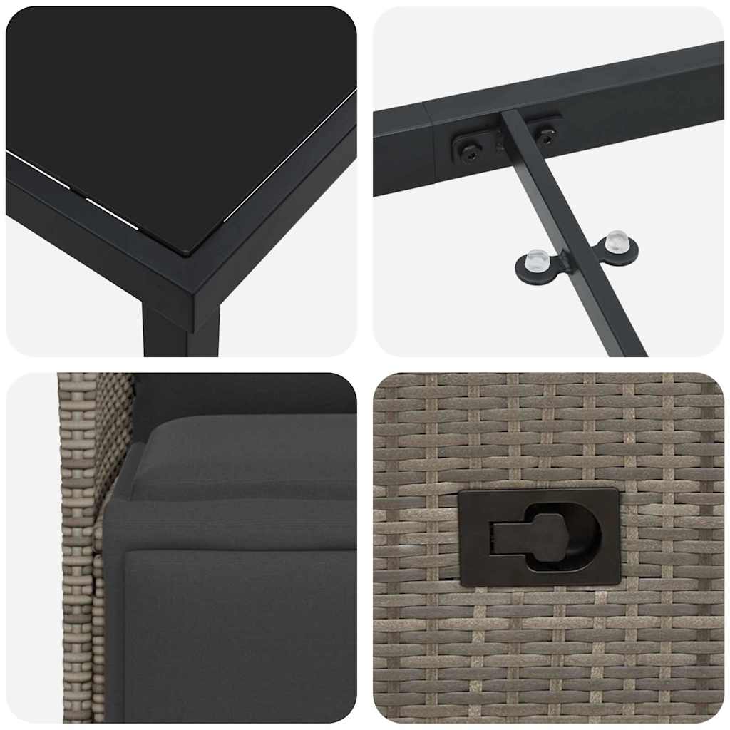 Σέτ φαγητού για κήπο με μαξιλάρι 7 pcs Γκρι συνθετικό ρατάν - Pakobazaar