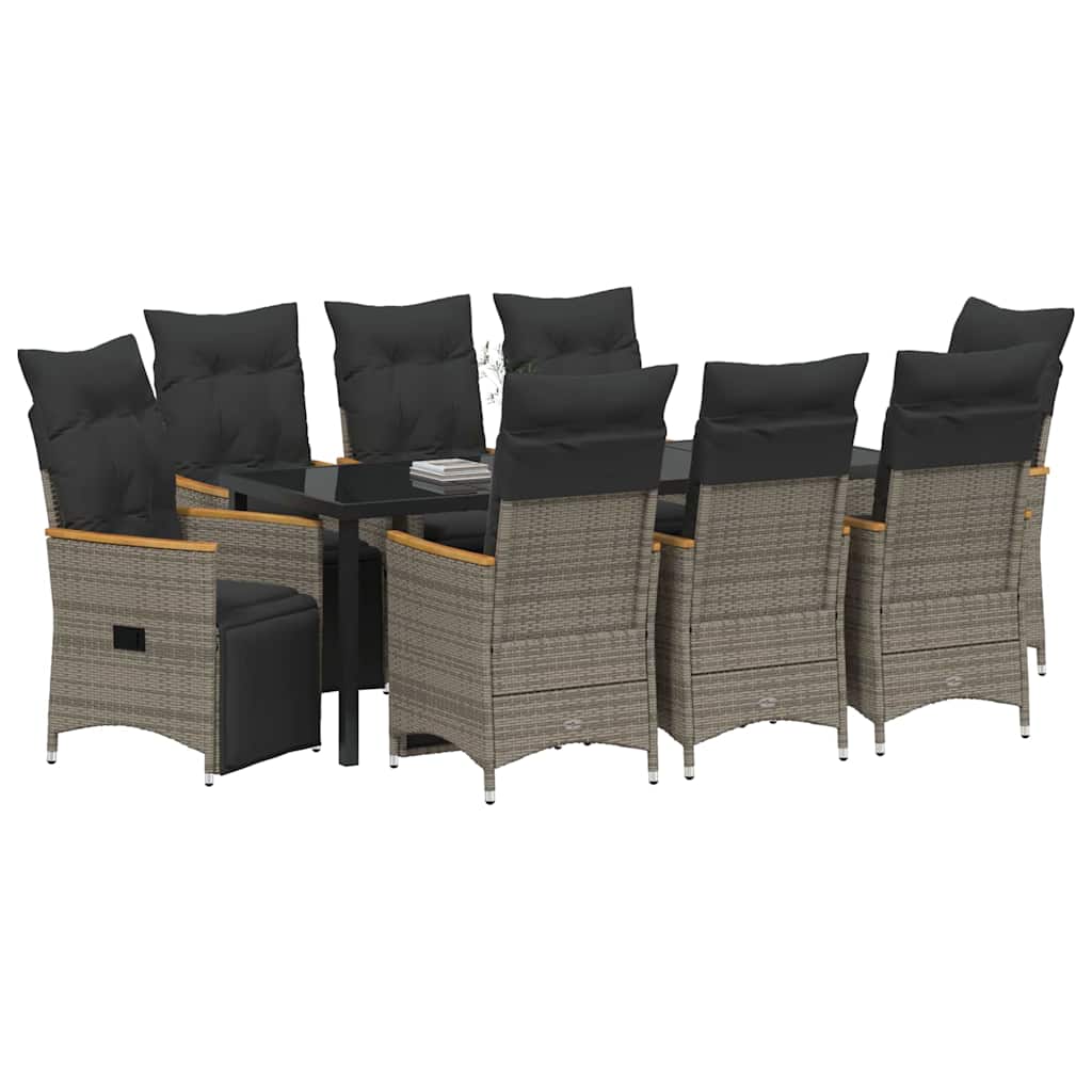 Σέτ φαγητού για κήπο με μαξιλάρι 9 pcs Γκρι συνθετικό ρατάν - Pakobazaar