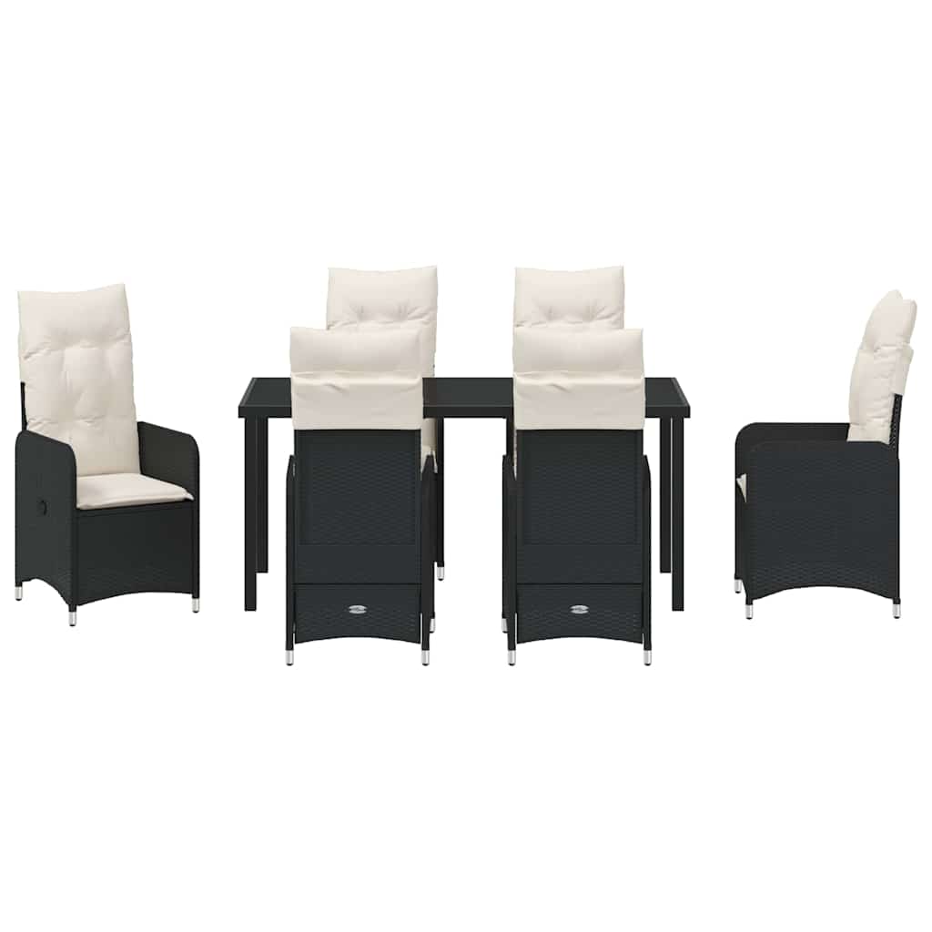 Σέτ φαγητού για κήπο με μαξιλάρι 7 pcs Μαύρο συνθετικό ρατάν - Pakobazaar