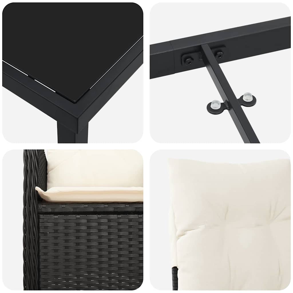 Σέτ φαγητού για κήπο με μαξιλάρι 7 pcs Μαύρο συνθετικό ρατάν - Pakobazaar