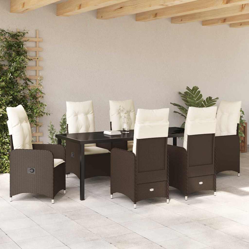 Σέτ φαγητού για κήπο με μαξιλάρι 7 pcs Καφέ συνθετικό ρατάν - Pakobazaar
