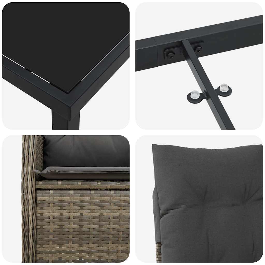 Σέτ φαγητού για κήπο με μαξιλάρι 7 pcs Γκρι συνθετικό ρατάν - Pakobazaar