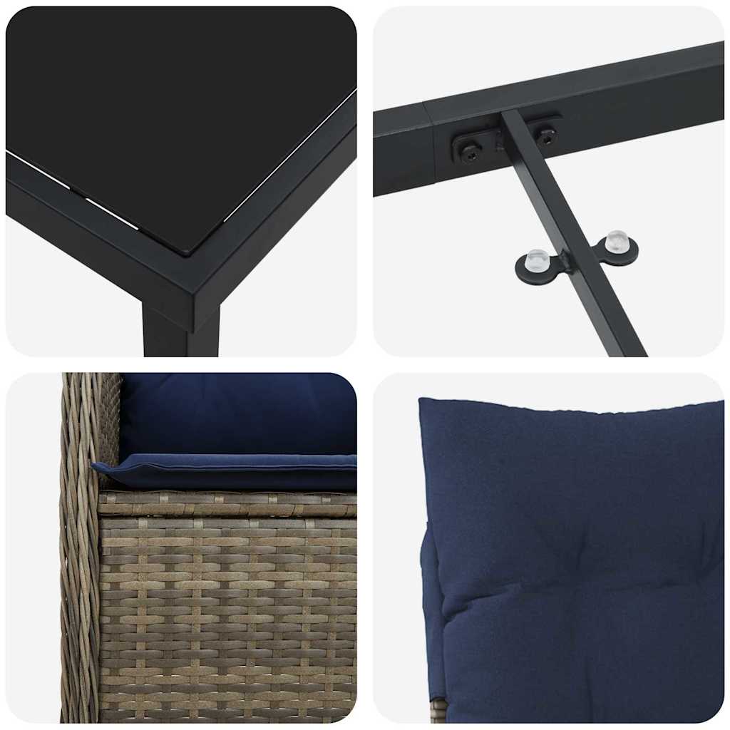 Σέτ φαγητού για κήπο με μαξιλάρι 5 pcs Μαύρο συνθετικό ρατάν - Pakobazaar