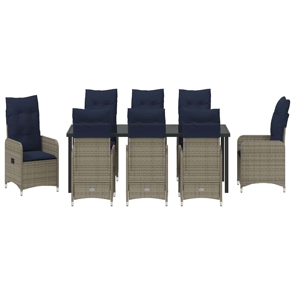 Σέτ φαγητού για κήπο με μαξιλάρι 9 pcs Μαύρο συνθετικό ρατάν - Pakobazaar