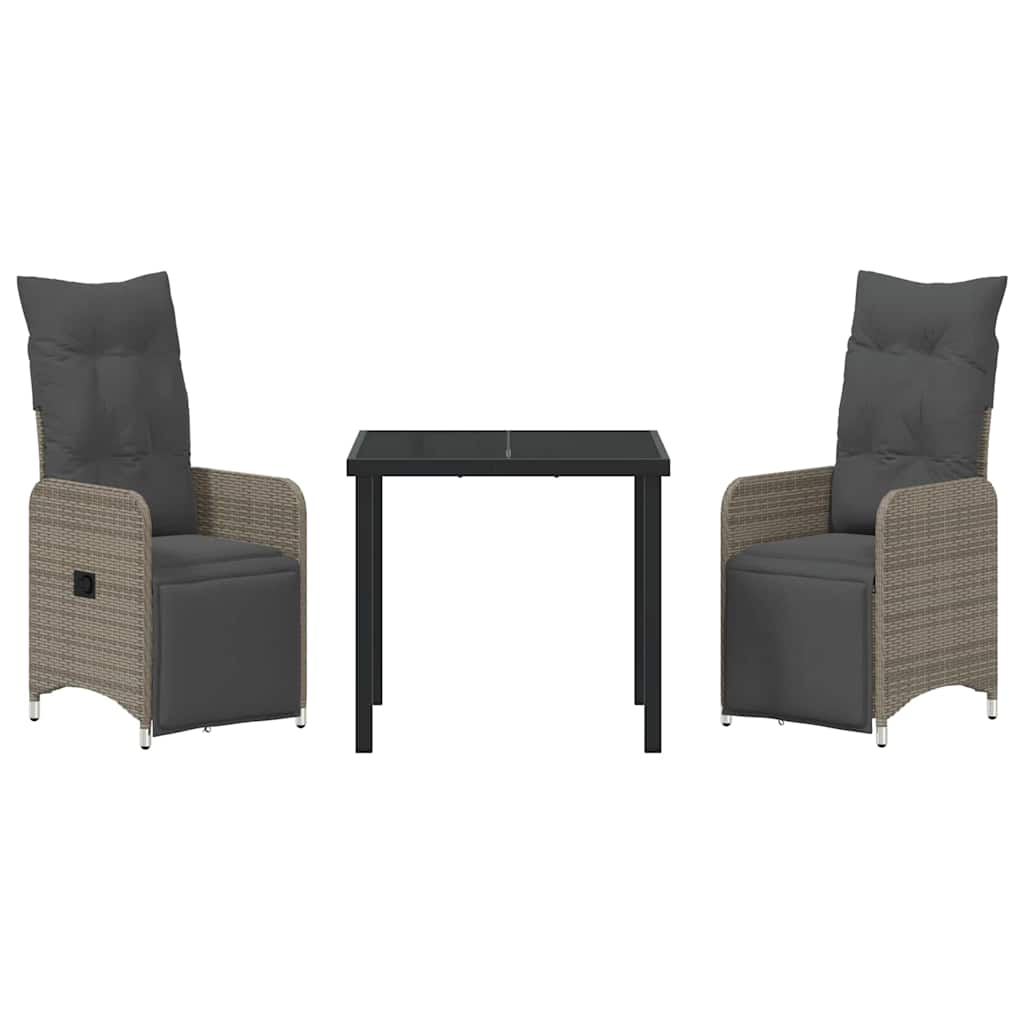 Σέτ φαγητού για κήπο με μαξιλάρι 3 pcs Γκρι συνθετικό ρατάν - Pakobazaar