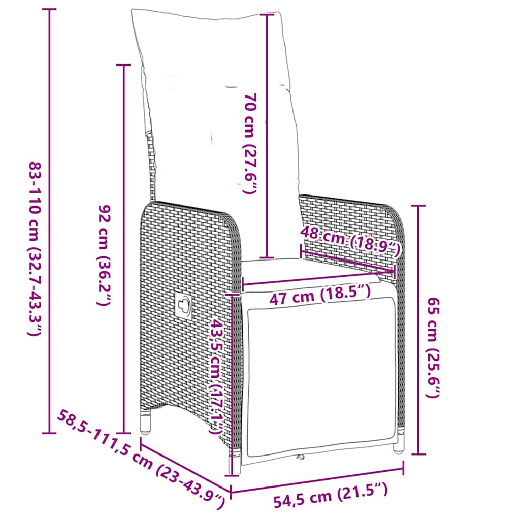 Σέτ φαγητού για κήπο με μαξιλάρι 7 pcs Γκρι συνθετικό ρατάν - Pakobazaar