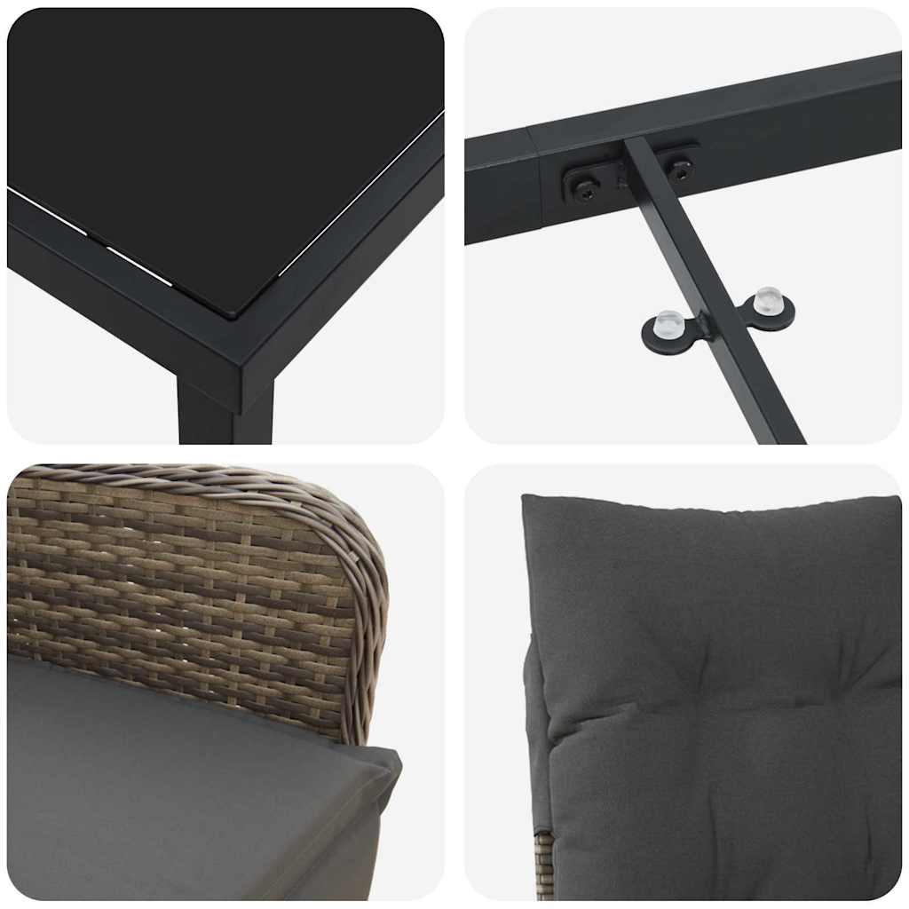 Σέτ φαγητού για κήπο με μαξιλάρι 9 pcs Μπεζ συνθετικό ρατάν - Pakobazaar