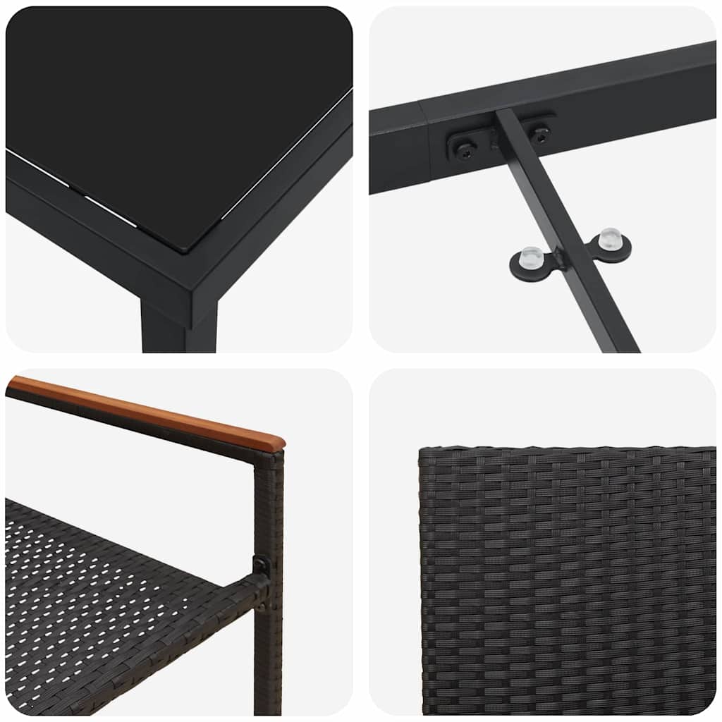 Σέτ φαγητού για κήπο με μαξιλάρι 7 pcs Μαύρο συνθετικό ρατάν - Pakobazaar