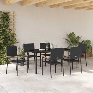 Σέτ φαγητού για κήπο με μαξιλάρι 7 pcs Μαύρο συνθετικό ρατάν - Pakobazaar