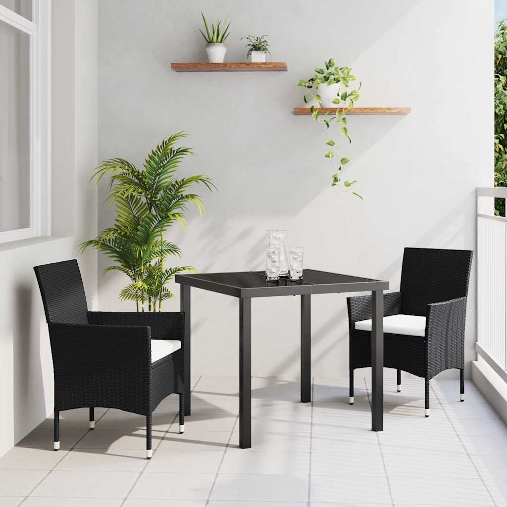 Σέτ φαγητού για κήπο με μαξιλάρι 3 pcs Μαύρο συνθετικό ρατάν