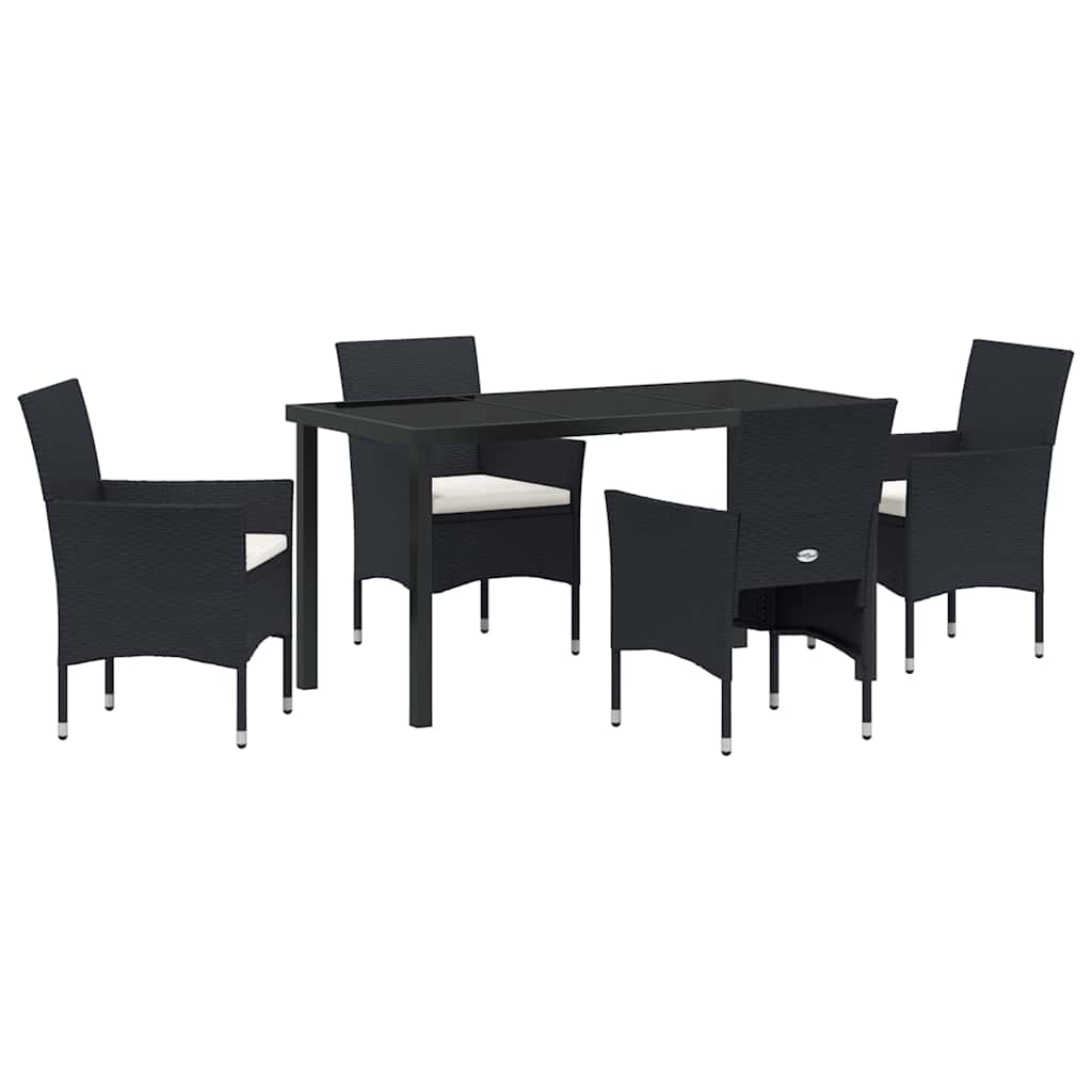 Σέτ φαγητού για κήπο με μαξιλάρι 5 pcs Μαύρο συνθετικό ρατάν - Pakobazaar