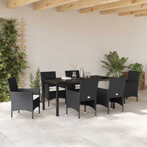 Σέτ φαγητού για κήπο με μαξιλάρι 7 pcs Μαύρο συνθετικό ρατάν - Pakobazaar