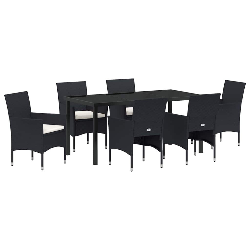Σέτ φαγητού για κήπο με μαξιλάρι 7 pcs Μαύρο συνθετικό ρατάν - Pakobazaar