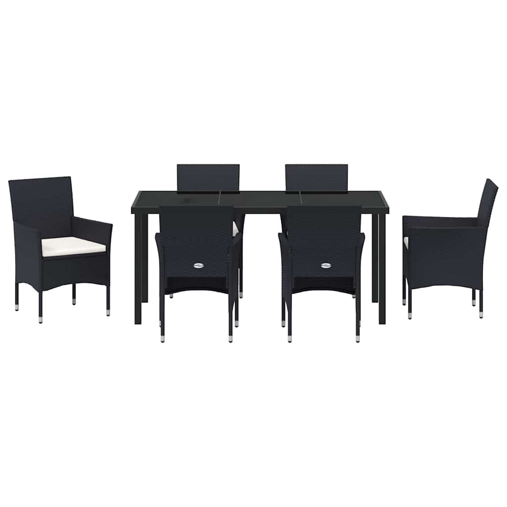 Σέτ φαγητού για κήπο με μαξιλάρι 7 pcs Μαύρο συνθετικό ρατάν - Pakobazaar