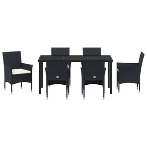Σέτ φαγητού για κήπο με μαξιλάρι 7 pcs Μαύρο συνθετικό ρατάν - Pakobazaar
