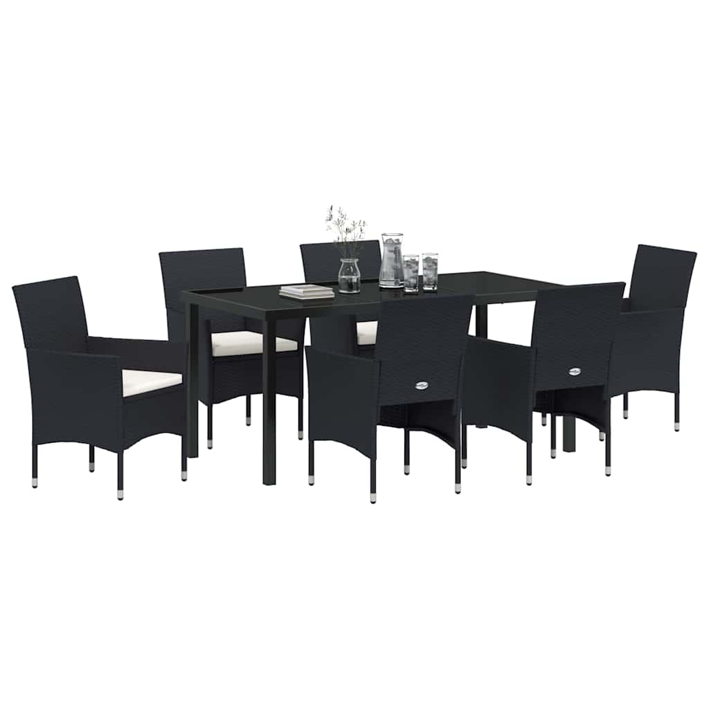Σέτ φαγητού για κήπο με μαξιλάρι 7 pcs Μαύρο συνθετικό ρατάν - Pakobazaar