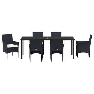 Σέτ φαγητού για κήπο με μαξιλάρι 7 pcs Μαύρο συνθετικό ρατάν - Pakobazaar