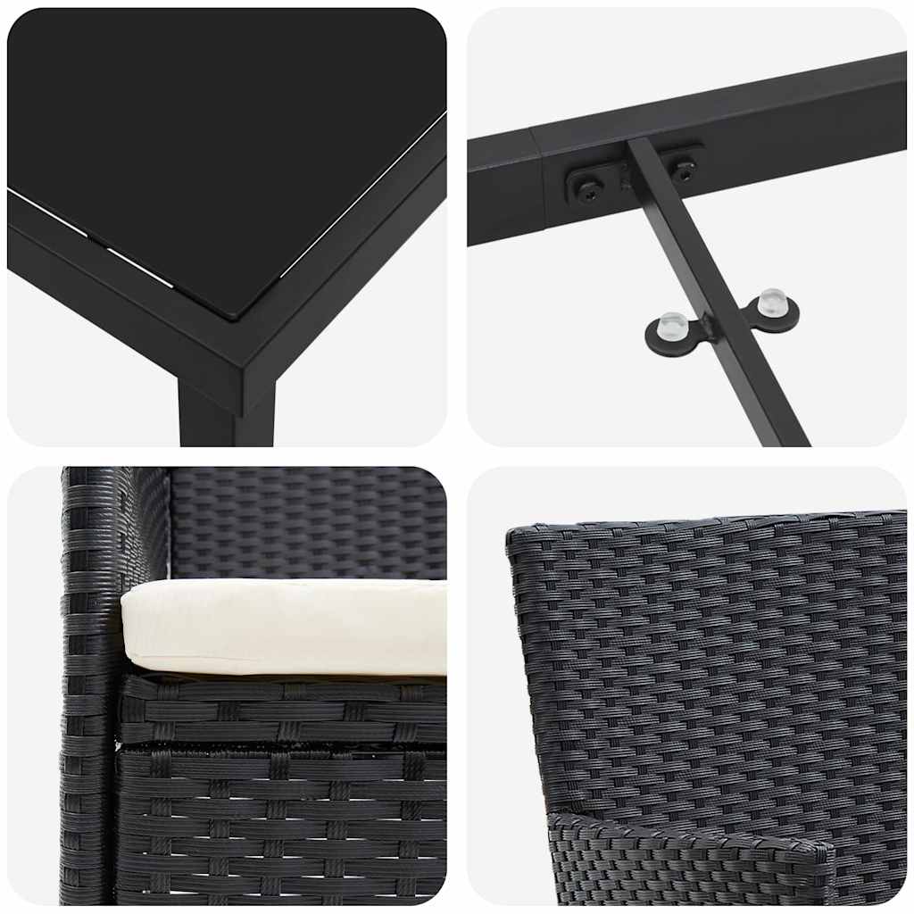 Σέτ φαγητού για κήπο με μαξιλάρι 9 pcs Μαύρο συνθετικό ρατάν - Pakobazaar