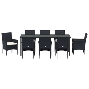 Σέτ φαγητού για κήπο με μαξιλάρι 9 pcs Μαύρο συνθετικό ρατάν - Pakobazaar
