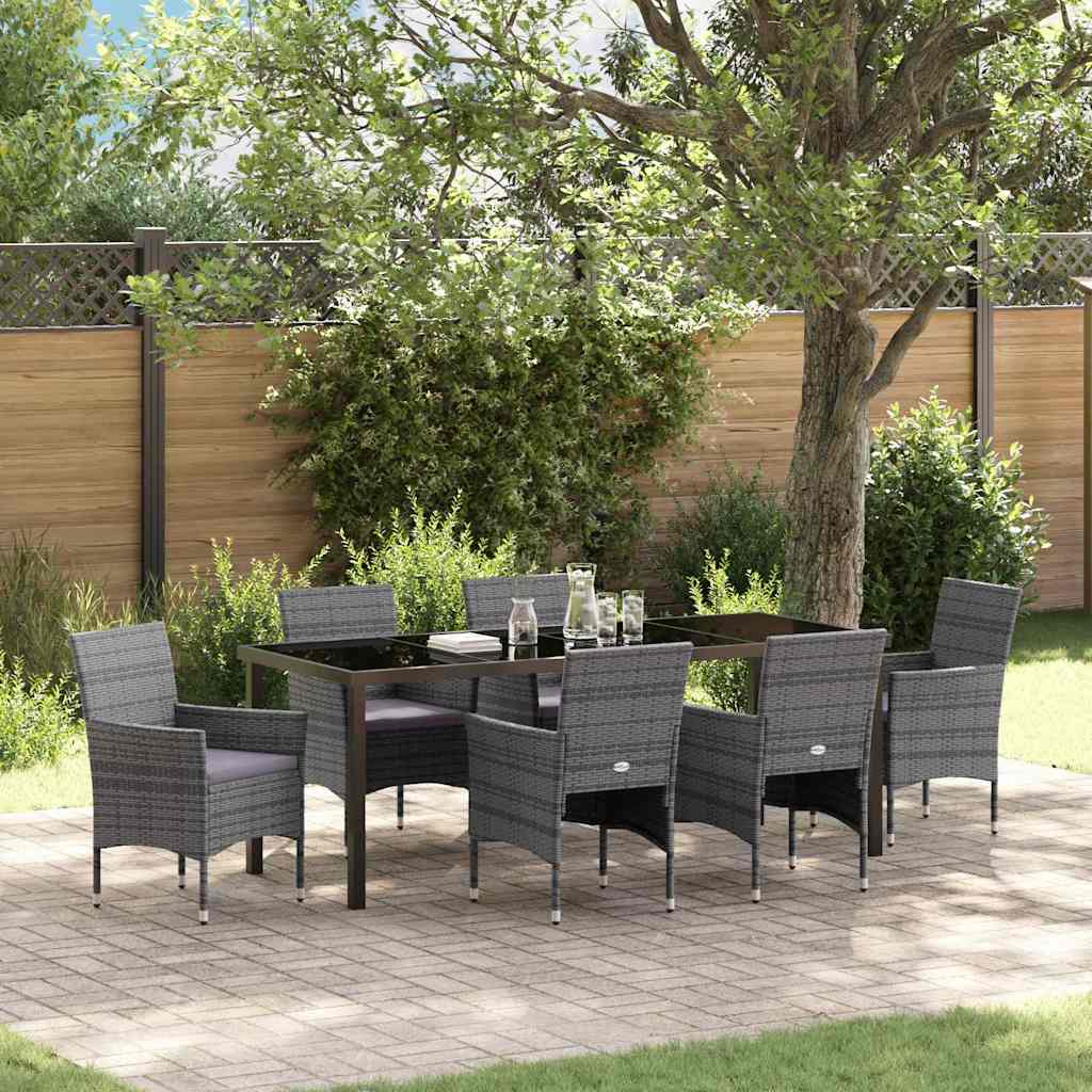 Σέτ φαγητού για κήπο με μαξιλάρι 7 pcs Γκρι συνθετικό ρατάν - Pakobazaar