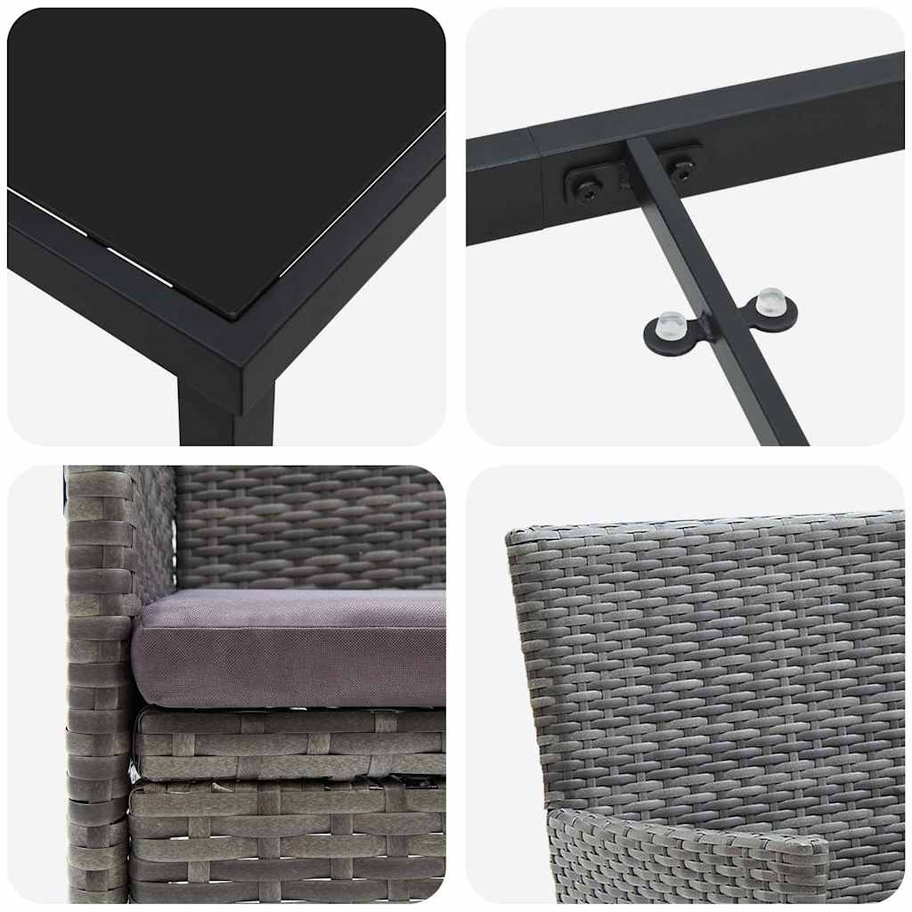 Σέτ φαγητού για κήπο με μαξιλάρι 9 pcs Γκρι συνθετικό ρατάν - Pakobazaar