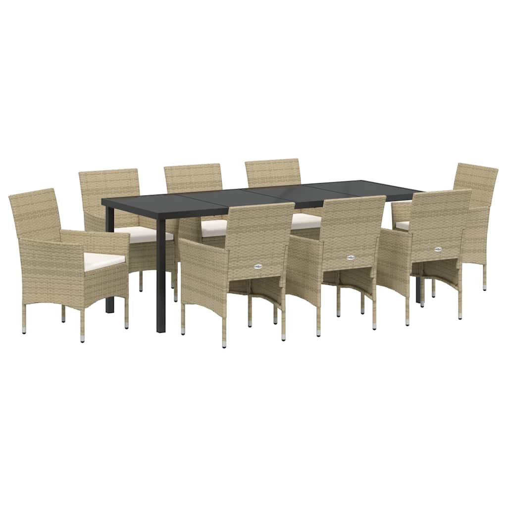 Σέτ φαγητού για κήπο με μαξιλάρι 9 pcs Μπεζ συνθετικό ρατάν - Pakobazaar