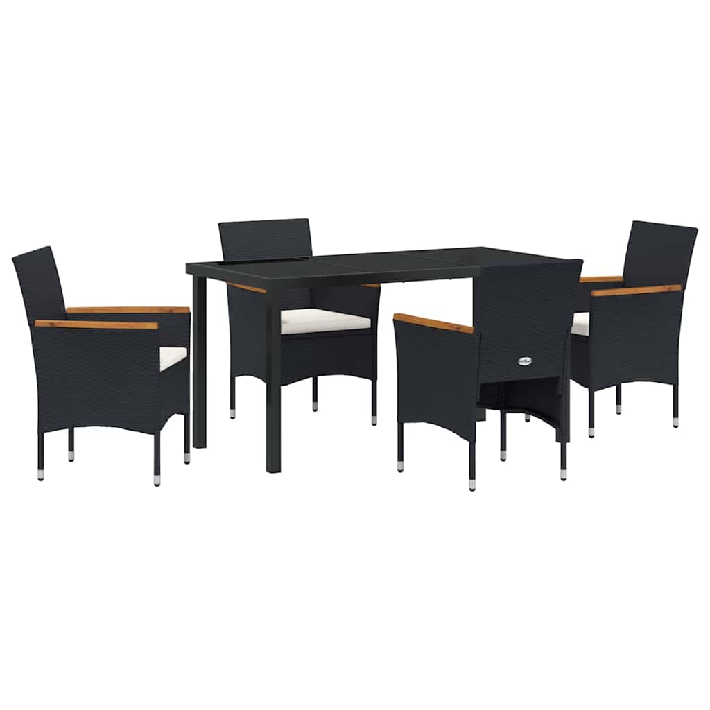 Σέτ φαγητού για κήπο με μαξιλάρι 5 pcs Μαύρο συνθετικό ρατάν - Pakobazaar