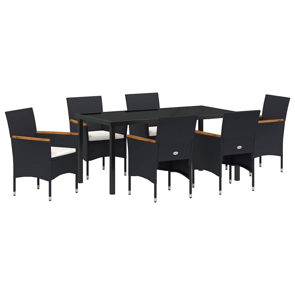 Σέτ φαγητού για κήπο με μαξιλάρι 7 pcs Μαύρο συνθετικό ρατάν - Pakobazaar