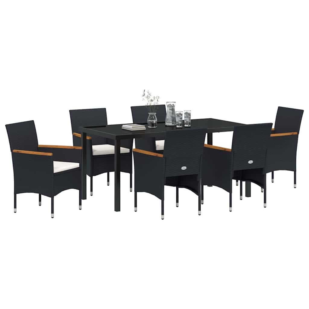Σέτ φαγητού για κήπο με μαξιλάρι 7 pcs Μαύρο συνθετικό ρατάν - Pakobazaar