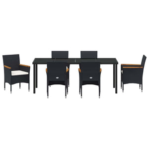 Σέτ φαγητού για κήπο με μαξιλάρι 7 pcs Μαύρο συνθετικό ρατάν - Pakobazaar