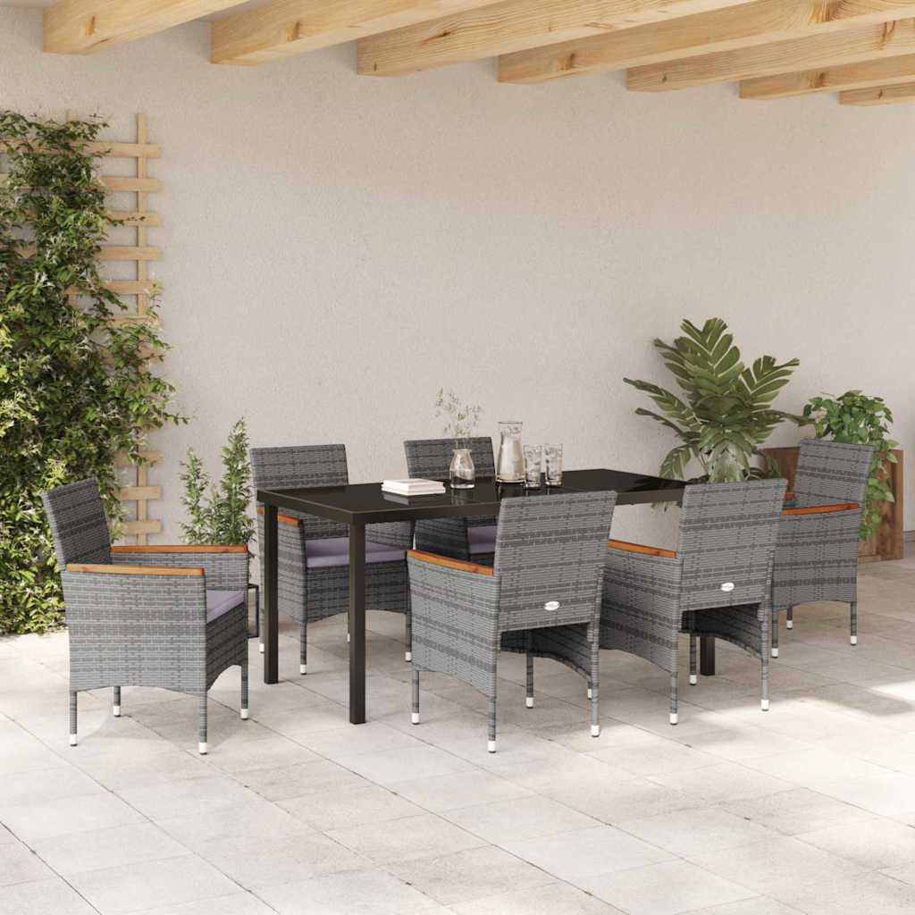 Σέτ φαγητού για κήπο με μαξιλάρι 7 pcs Γκρι συνθετικό ρατάν - Pakobazaar