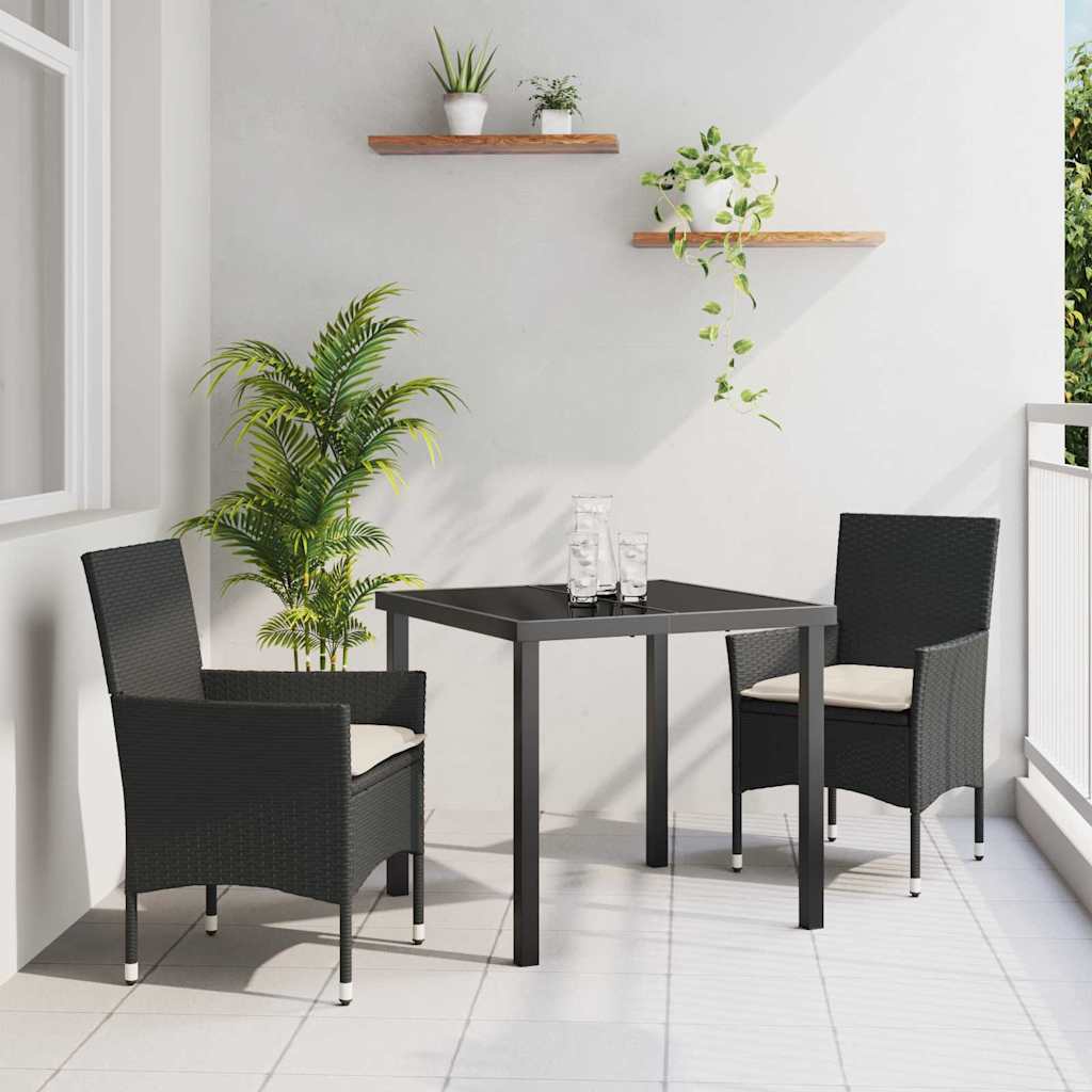 Σέτ φαγητού για κήπο με μαξιλάρι 3 pcs Μαύρο συνθετικό ρατάν - Pakobazaar