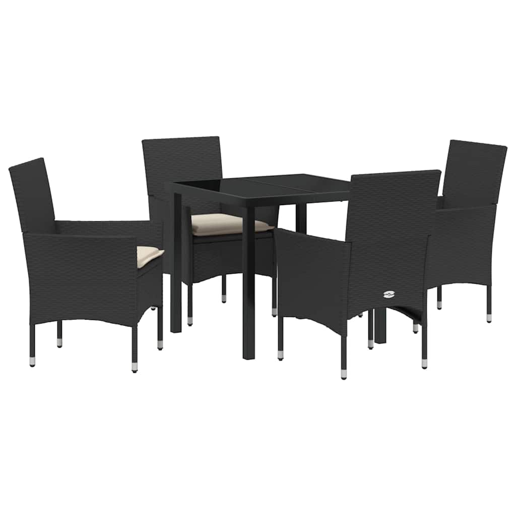 Σέτ φαγητού για κήπο με μαξιλάρι 5 pcs Μαύρο συνθετικό ρατάν - Pakobazaar