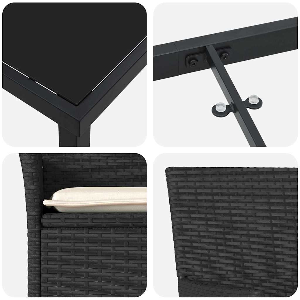 Σέτ φαγητού για κήπο με μαξιλάρι 5 pcs Μαύρο συνθετικό ρατάν - Pakobazaar