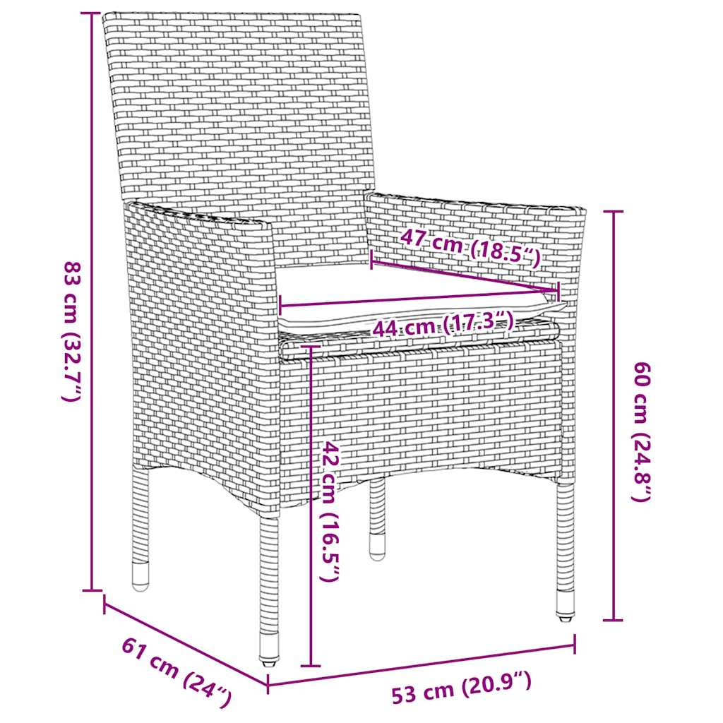 Σέτ φαγητού για κήπο με μαξιλάρι 5 pcs Μαύρο συνθετικό ρατάν - Pakobazaar