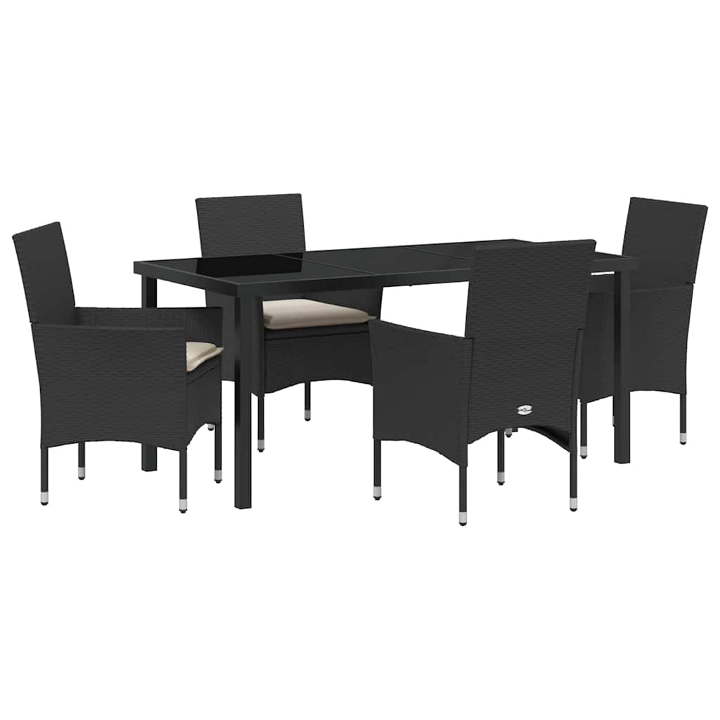Σέτ φαγητού για κήπο με μαξιλάρι 5 pcs Μαύρο συνθετικό ρατάν - Pakobazaar