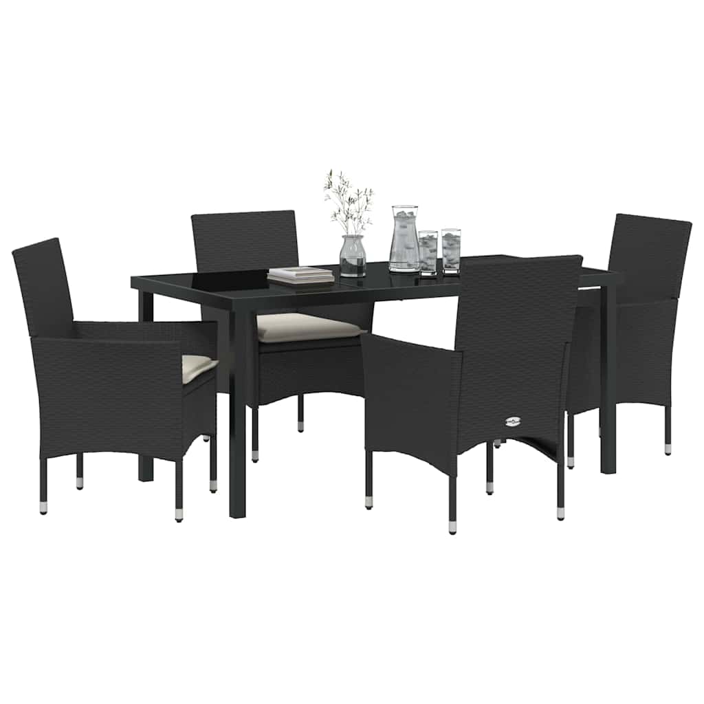 Σέτ φαγητού για κήπο με μαξιλάρι 5 pcs Μαύρο συνθετικό ρατάν - Pakobazaar