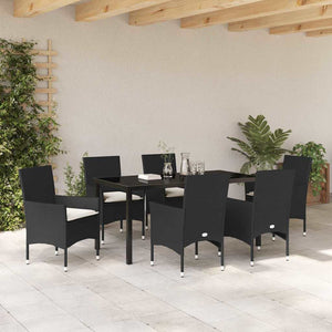 Σέτ φαγητού για κήπο με μαξιλάρι 7 pcs Μαύρο συνθετικό ρατάν - Pakobazaar