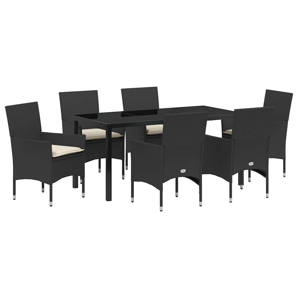 Σέτ φαγητού για κήπο με μαξιλάρι 7 pcs Μαύρο συνθετικό ρατάν - Pakobazaar