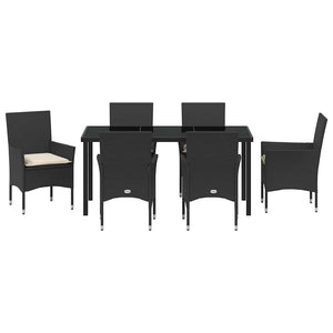 Σέτ φαγητού για κήπο με μαξιλάρι 7 pcs Μαύρο συνθετικό ρατάν - Pakobazaar