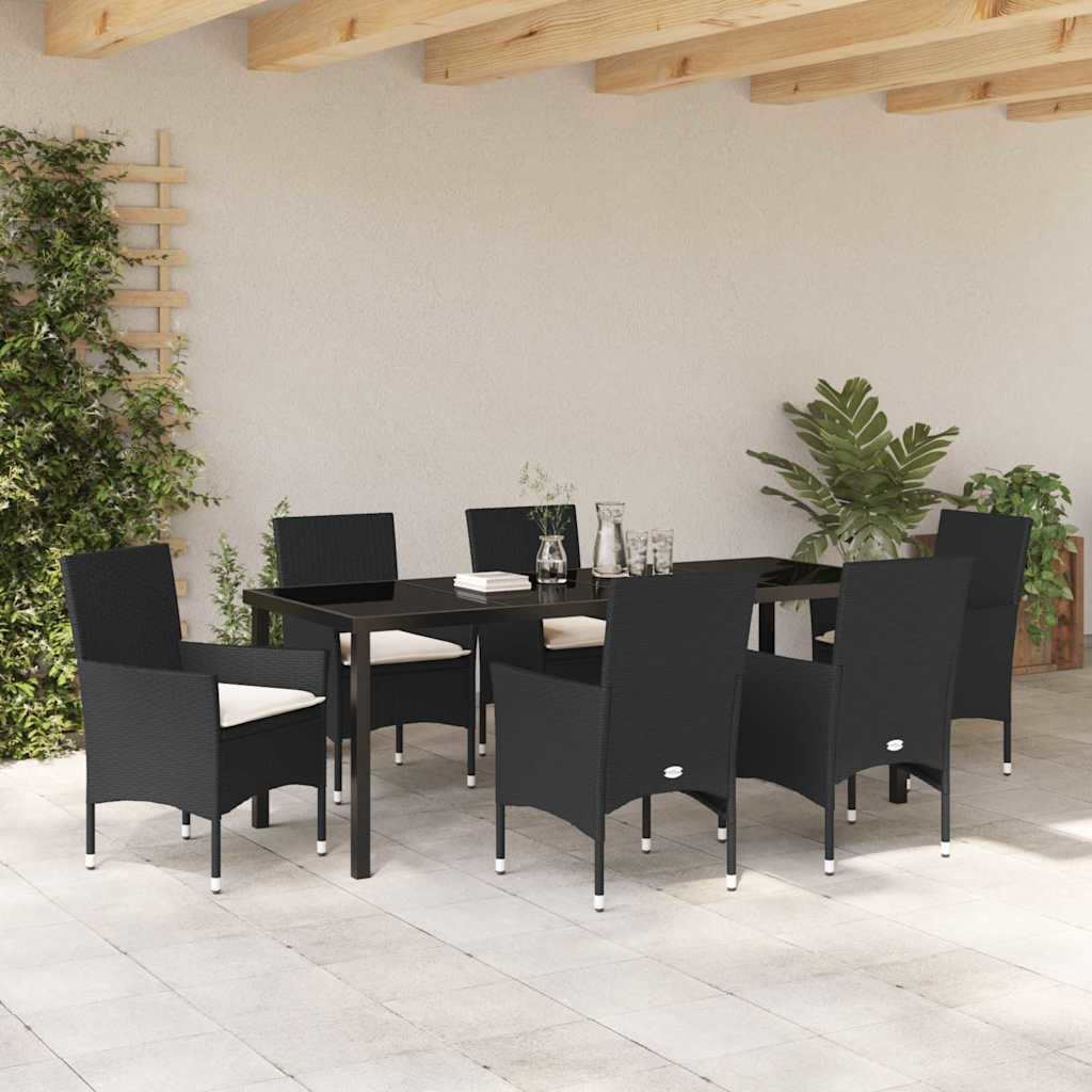 Σέτ φαγητού για κήπο με μαξιλάρι 7 pcs Μαύρο συνθετικό ρατάν - Pakobazaar