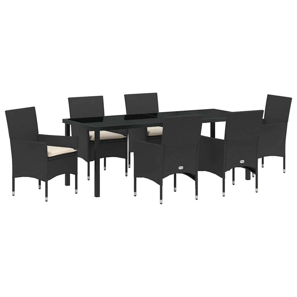 Σέτ φαγητού για κήπο με μαξιλάρι 7 pcs Μαύρο συνθετικό ρατάν - Pakobazaar