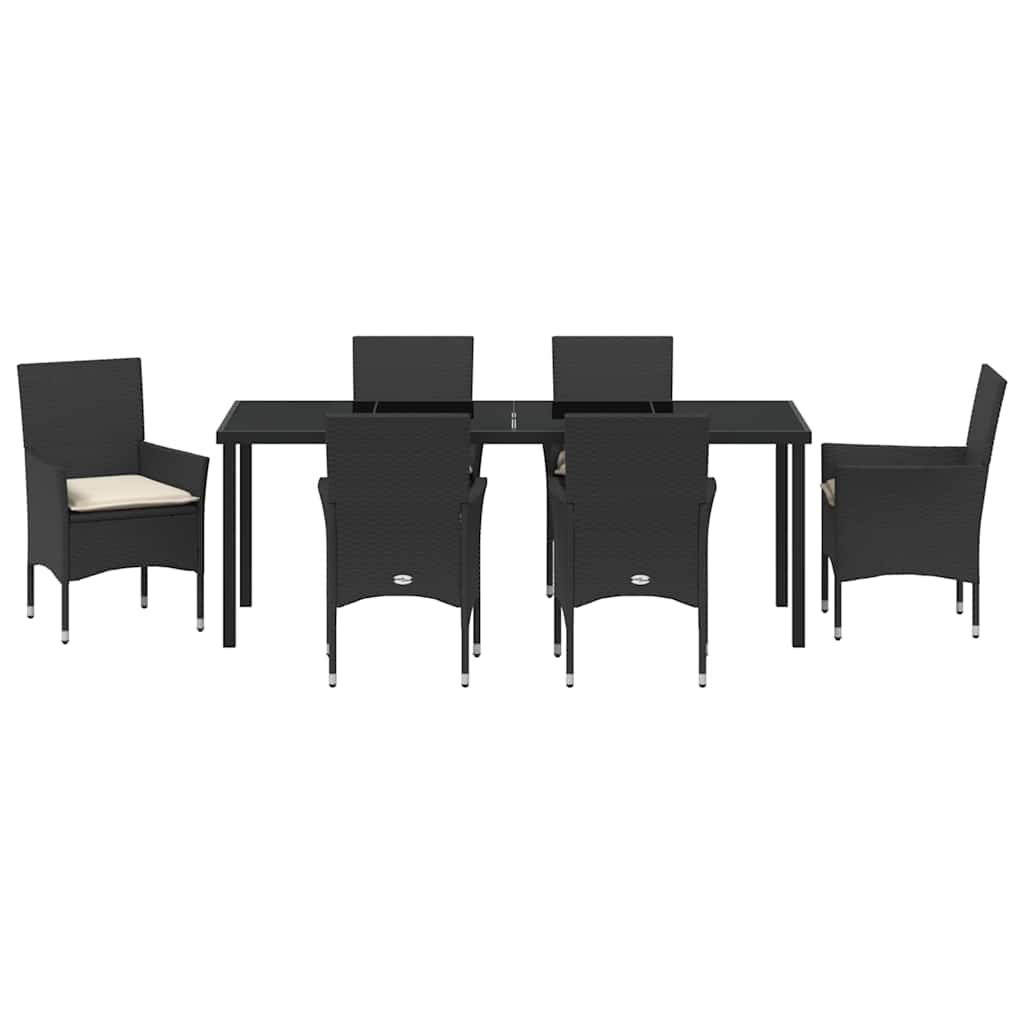 Σέτ φαγητού για κήπο με μαξιλάρι 7 pcs Μαύρο συνθετικό ρατάν - Pakobazaar