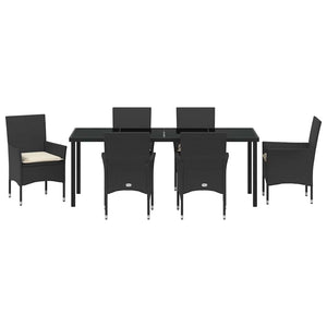 Σέτ φαγητού για κήπο με μαξιλάρι 7 pcs Μαύρο συνθετικό ρατάν - Pakobazaar