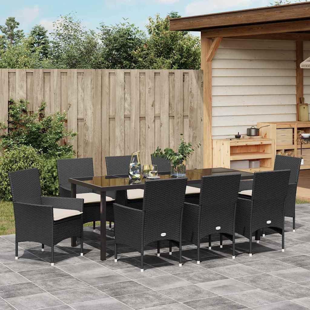 Σέτ φαγητού για κήπο με μαξιλάρι 9 pcs Μαύρο συνθετικό ρατάν - Pakobazaar