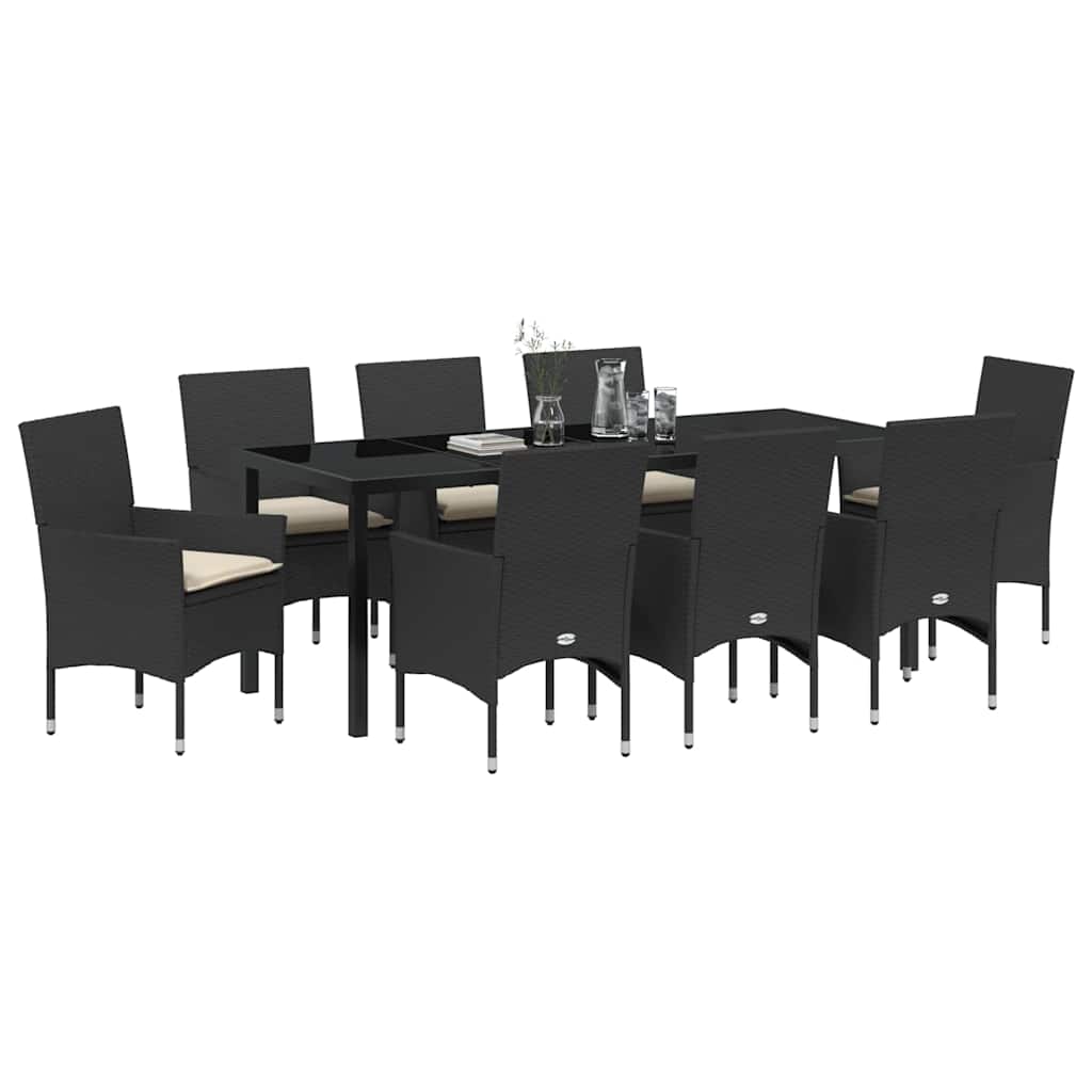 Σέτ φαγητού για κήπο με μαξιλάρι 9 pcs Μαύρο συνθετικό ρατάν - Pakobazaar