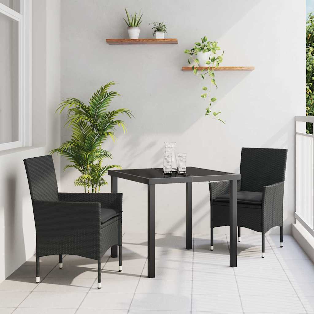 Σέτ φαγητού για κήπο με μαξιλάρι 3 pcs Μαύρο συνθετικό ρατάν - Pakobazaar